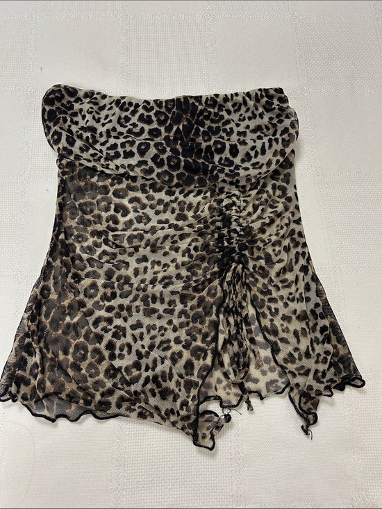 silence + noise Tops - silence + noise Brown and Black Leopard Sheer Ruched Mini tube top